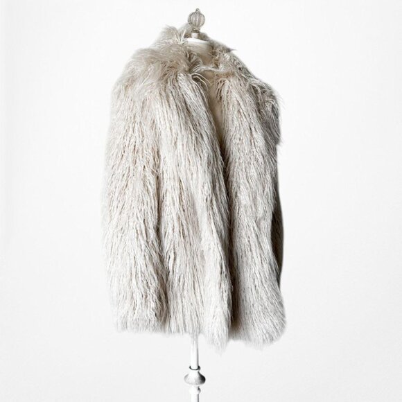 Vintage Y2K Off White Beige Faux Fur Oversized Teddy Style Coat Jacket Size M - Picture 4 of 6
